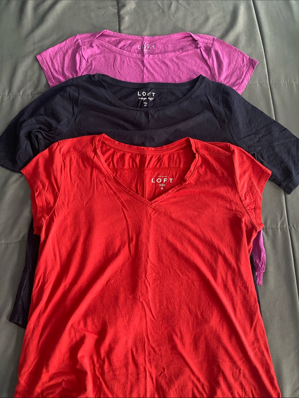 LOFT Short Sleeve Tee Trio — Red, Navy, Purple
